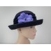Ann Taylor Black Wool Felt Hat Fedora with Purple Flower Pin 's S/M  eb-35873147